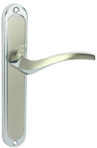 domino Türgriff Blind Drückergarnitur Langschildgarnitur Türklinke für Zimmertür, Bürotür, Kellertür & Innentür L-Form Türbeschläge aus Aluminium Silber Türdrückergarnitur ENIGMA M6/M9