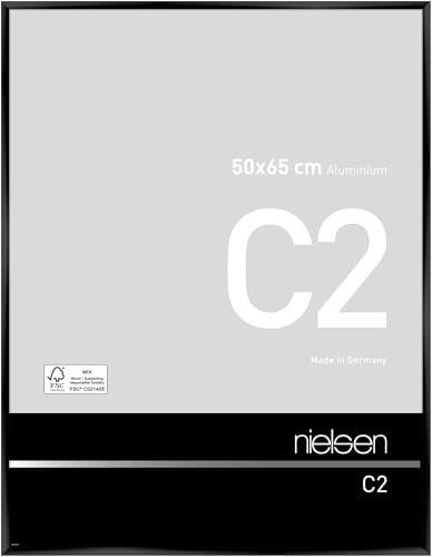 nielsen Bilderrahmen, 50 x 65 cm, Aluminium, Schwarz glanz, Posterrahmen zum Aufhängen im Hoch- & Querformat, Echtglas, C2