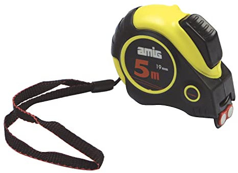 Amig - Flexometro magnetico professionale Mod.54-5 m x 19 mm - Nastro metrico automatico arrotolabile - con funzione di blocco e clip da cintura - giallo e nero