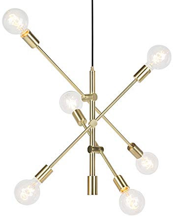 Qazqa - Retro Art-Deco-Hängelampe I Pendellampe I Pendelleuchte Messing matt 6-flammig - Sydney I Wohnzimmer I Schlafzimmer - Stahl Länglich - LED geeignet E27