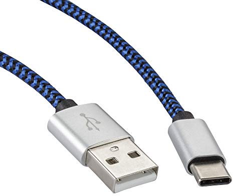 rocabo 1457 0,3m USB-C auf USB-A Kabel – Handy-Ladekabel – Datenkabel – Synchronisation-Kabel – Nylonmantel – für Smartphones, Handy, E-Reader, MP3-Player und viele mehr - blau