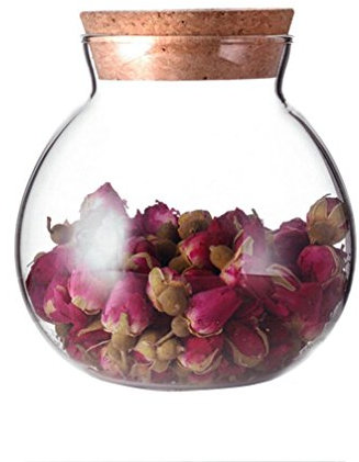 VASANA 1 x 500 ml leere durchsichtige Glasverpackung, Aufbewahrungsbehälter, rund, große Kapazität, versiegelte Flasche mit Holzkorken für Zuhause, Küche, Gewürze, Essen, Snacks, Tee und mehr.