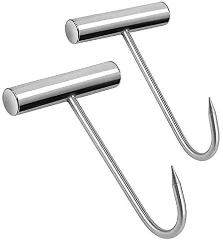 OLIREXD 2PCS Meat Hooks for Butchering Stainless Steel T Hooks T-Handle Boning Hooks with Handle