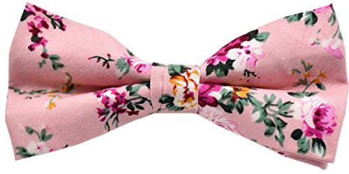 ACVIP Herren Fliege mit Blumenmuster Baumwolle Freizeit Verstellbar Smoking Schleife Schlips(Rosa)