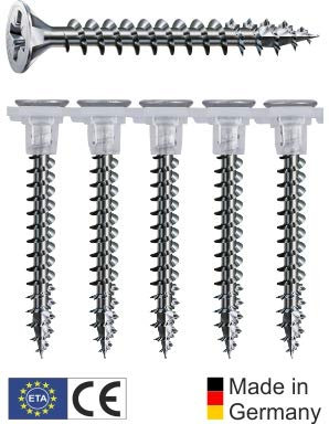 magazinierte SPAX Univeralschrauben mit Vollgewinde, 500 Stück, PZ2, Senkkopf, WIROX (hell verzinkt) - 4,0 x 25 mm