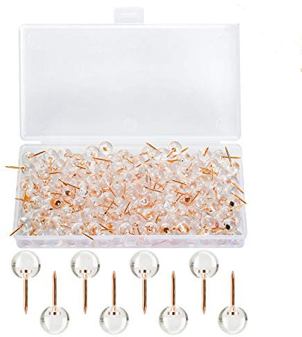 WenTao 150PCS Push Pins, Rose Gold Map Thumb Tacks, Large Size Pins Rose Gold Steel Point and Transparent Plastic Round Head for Bulletin Board, Fabric Marking, Crafts and Office Organization