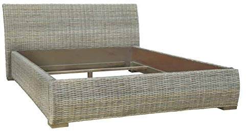 MiaMöbel Bett 140 cm Modern Massivholz Rattan Mahagoni Kubu-grau