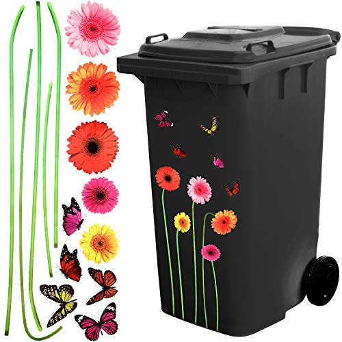 Outus Selbstklebender Blumen und Schmetterling Aufkleber für Mülltonnen Dekoration, PVC, 70 x 25 cm, Mehrfarbig, Glänzend, Indoor und Outdoor, Wetterfest