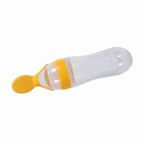 Biberon avec cuillère, 1 Pc 90 ml Cuillère de distribution de nourriture pour bébé en silicone Cuillère pour bébé Biberon Aliments frais Céréales Squeeze Feeder(Jaune)