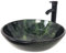 YIMAI Ingenuity Vessel Sink 16.5 Bathroom Sinks Tempered Glass Green Art Basin Round Bowl with Faucet Combo Green(20204)