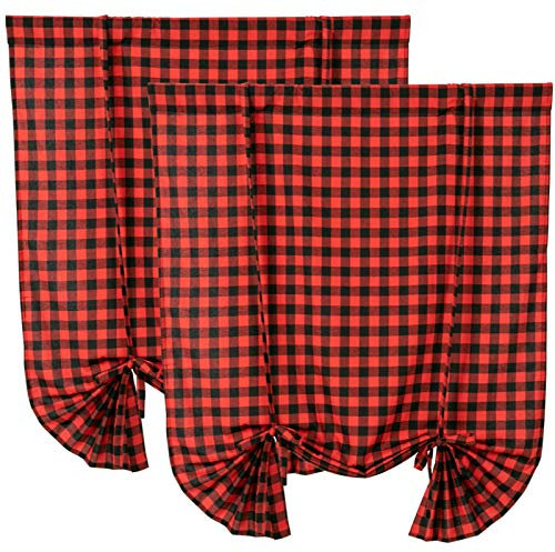 2 Stück Buffalo Karo Karo Raffrollo Farmhouse Stil Gingham Rod Pocket Fenster Vorhang für Küche 107,6 x 160,9 cm weiß und schwarz (rot und schwarz)