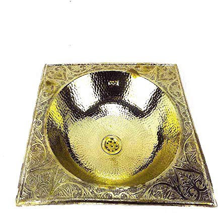 Lavabo marocain en laiton avec ciselures décoratives sur tout le périmètre 45 cm