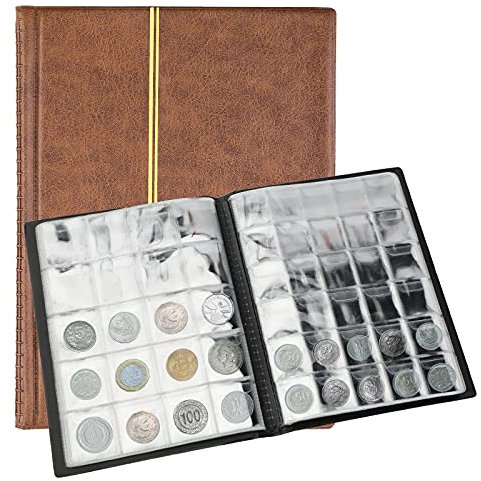 SAVITA 250 Taschen Münzalbum 10 Seiten Ledermünzen Sammelbuch Penny Sammelbuch Für Münzsammler (Braun)