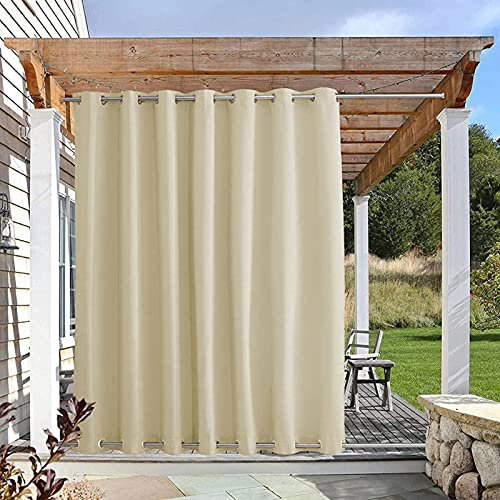 RDJSHOP Outdoor Vorhang mit Ösen Oben und Unten, Wetterfest Aussenvorhang, Blackout Outdoor Vorhänge für Terrasse Garten, Uvschutz Sonnenschutz Sichtschutz Gardine - 1 Stück,Beige-B254xH183cm
