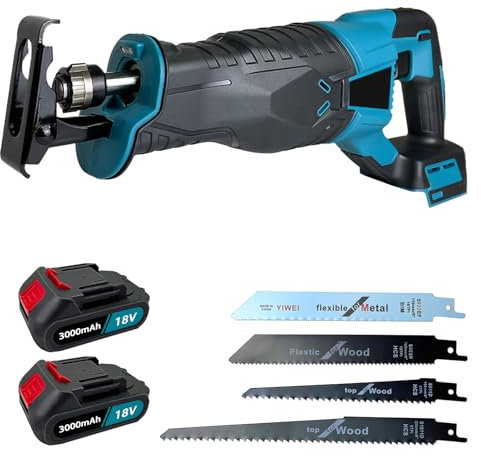 ANUPTTA® 18V Akku Säbelsäge, Reciprosäge Ersatz für Makita mit 4 Stück Sägeblatt variable Geschwindigkeit von 0 bis 3000 SPM, für Holz & Metall & Aluminium (mit 2X 3,0Ah Akku Li-Ion und Ladegerät)