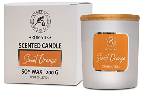 Duftkerze Orange - Orangeduft für Aromatherapie mit Natürliche Orangeöl - Sojakerze für Hause - Wunderschöner Intensiver Duft - 45 Stunden Brenndauer - Weiß 200 g
