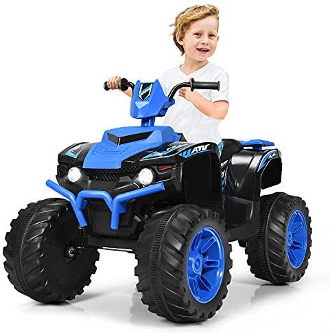 COSTWAY 12V Elektro Kinderquad mit Scheinwerfer, Mini Elektroquad mit Musik & Hupe, 4 Räder Kinder Quad 2,8-5 km/h, Kindermotorrad, Kinderauto, Elektroauto für Kinder ab 3 Jahren (Blau)