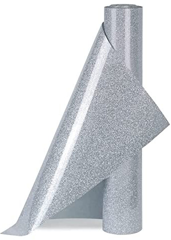 Glitter Iron-On Vinyl Sheets for Thermal Transfer Fabric Film 30 cm x 100 cm Silhouettes Portraits Clothing Bag DIY (Silver)