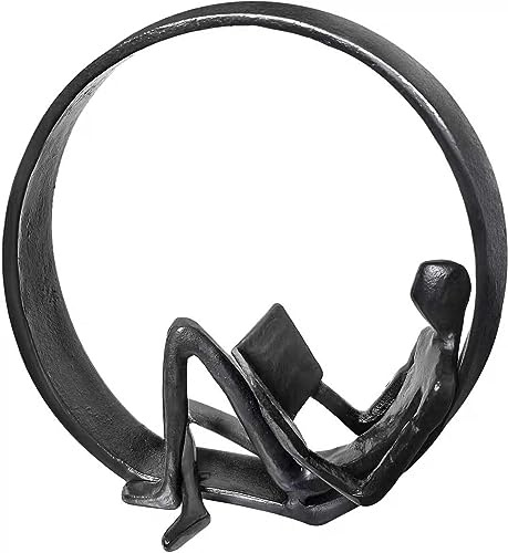 Cast Iron Sculptures Desk Office Decoration, Room or Bedroom table top Decor, Metal Small Decorative Objects Gift Man Reading for Readers, Teachers, Black Home Modern Decor Accents Library Accessories