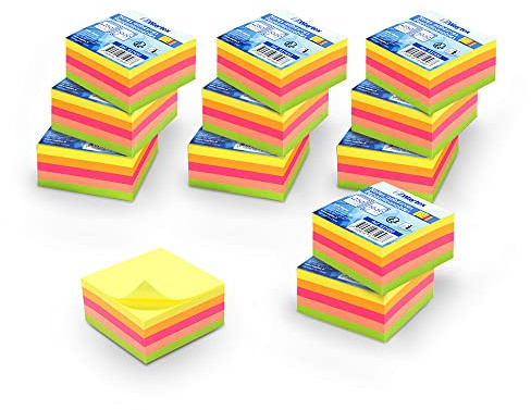 WAYTEX 3000 selbstklebende Haftnotizen in Neonfarben, 12 Miniblöcke, 250 Blatt, 5 x 5 cm, 3000 Stück