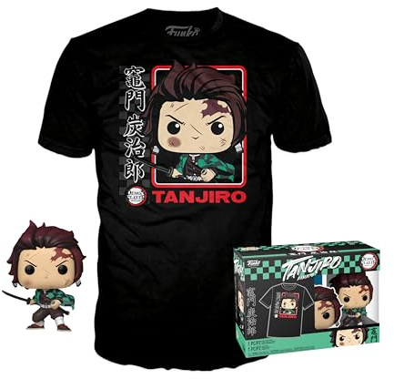 Funko Pop! & Tee: Demon Slayer - Tanjiro - (BL) - M - Medium - T-Shirt - Clothes With Collectable Vinyl Figure - Gift Idea - Toys and Short Sleeve Top for Adults Unisex Men and Women - Anime Fans