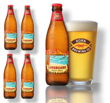 4 x Flaschen Kona Longboard inklusive Glas - Bier aus Hawaii
