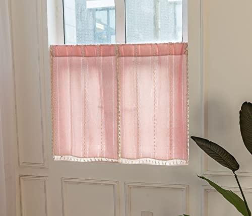 izielad Kurzstores Gardinen Vorhang Landhaus Küche Kurz Fenster Blickdicht Modern Scheibengardinen Bistrogardine Kurzgardine Kurzvorhang Rosa BxH 60x90cm