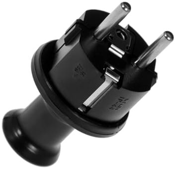 KEL Uni-Schuko Stecker 6A / 250 V max - IP44 Stromstecker für den Außeneinsatz, Schukostecker mit Gummideckel Schwarz