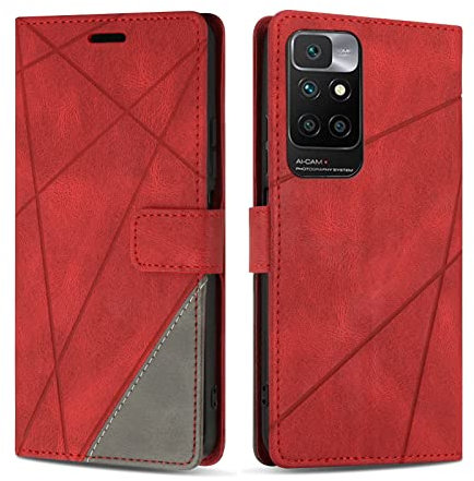 SONWO Etui Coque pour Xiaomi Redmi 10 (2021/2022), Protection Housse en Cuir PU Portefeuille Livre pour Xiaomi Redmi 10 (2021/2022), Emplacements Cartes, Fonction Support, Rouge