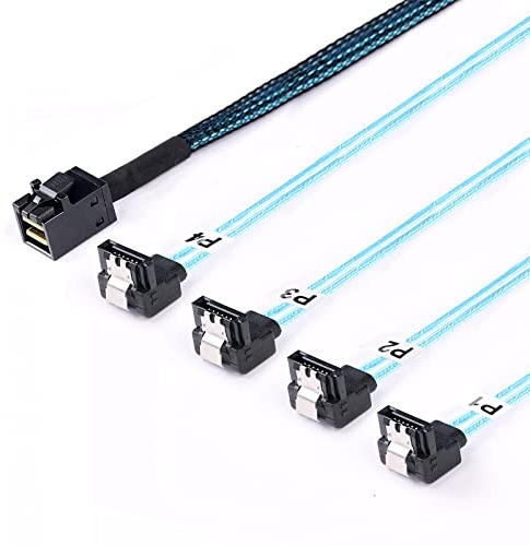 ADCAUDX Mini-SAS auf SATA-Kabel, 0,5 m, SFF-8643 auf SATA, 90 Grad, rechtwinklig, Breakout-Kabel, Mini-SAS-HD-SFF8643-Controller auf Festplatte, 2 Stück