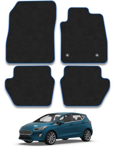 Fits Ford Fiesta (2017-2023) Carpet Car Mats | Blue Edge Trim Tailored Fit Floor Mats Full Coverage Protection Accessories Easy Clean Anti Slip Made in the UK