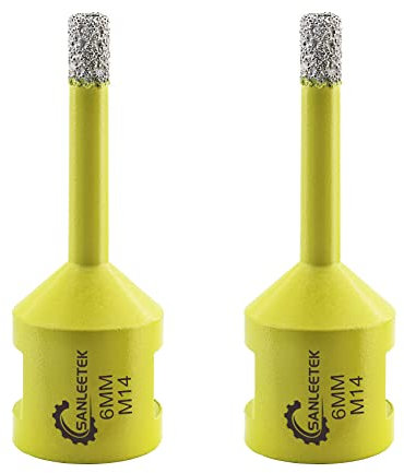 Diamond Tile Drill Bits 2pcs 6mm SANLEETEK Vacuum Brazed Diamond Hole Saw for Ceramic Porcelain Marble Granite M14 Thread