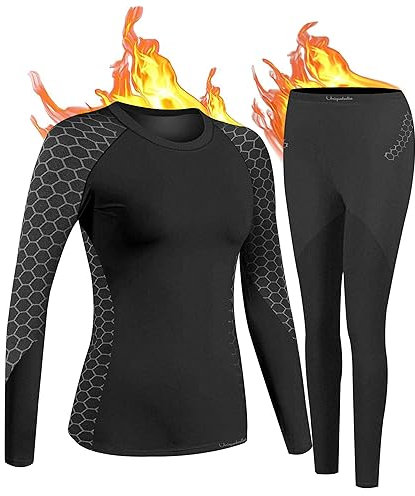 UNIQUEBELLA Thermo Unterwäsche Damen, Skiunterwäsche Atmungsaktiv Funktionsunterwäsche, Antibakteriell Schnelltrocknend Thermowäsche Set - Sport Warme Unterwäsche für Herbst Winter