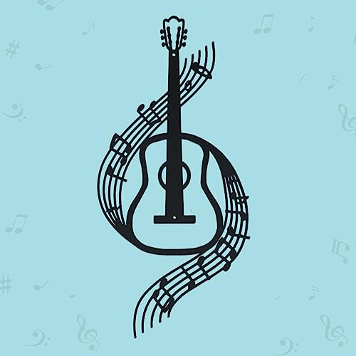 DUOOLN Black Music Note Wall Decor Metal Guitar Wall Art Sculptures Home Decor Above The Bed,Music Sign Hanging Wall Decor for Living room, Bedroom, Above the Piano.