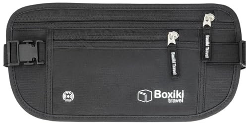 Boxiki Travel Versteckter Geldgürtel für Männer & Frauen - RFID-Blockierender Taillenbeutel für Reisepass, Geldbörse & Telefon - Sicher und geschützt auf Reisen - Schwarz