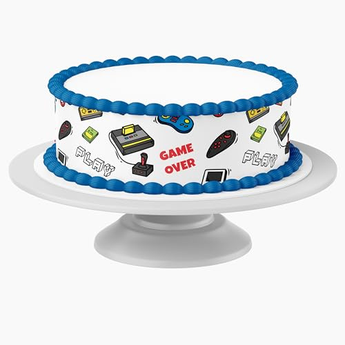 Tortenband Gaming Icons essbar - 4 Stück á 24cm x 5cm passend für Torten bis 30 cm zum mitessen - kreative Dekoration für Torten