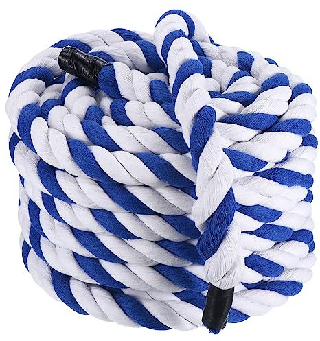PATIKIL 1 Inch x 50 Feet Natural Twisted Cotton Rope, 3 Strand Strong Thick Cotton Tug of War Rope, Blue White