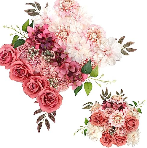 OrgMemory Fiori Artificiali, Fiori Rosa Antico, Rose Finte Schiuma, Fiori per Decorazioni, Fiori Finti per Matrimonio (Dusty Rosso Rosa)