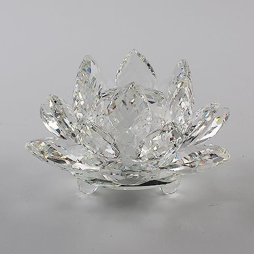 BBTISG Kristall Lotus Blume Kerzenhalter, Transparente Bunter Kristall Lotus Flower Teelicht Kerzenhalter Lotus Kristall Kerzenhalter Kristallglas Kerzenhalter Lotus Blume Schale Kristall Lotus Blume