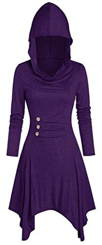 Robe Longue Femme à Capuche Courte Couleur Uni Baggy Doux Extérieur Deguisement Cosplay Vêtement Steampunk Funky Costume Femme Hippie Halloween Marque Tenue Violet foncé L
