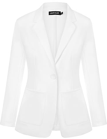 MINTLIMIT Women's Elegant Blazer Suit Notched Lapel and Jetted Pockets Perfect for Special Celebrations (White XL)