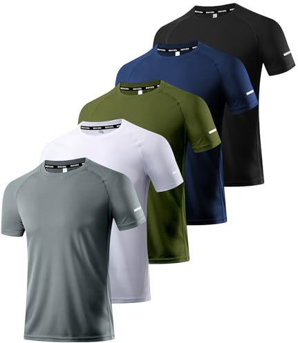5 Pack Workout Shirts for Men - Activewear Tops Gym Shirts Dry Fit Moisture Wicking Running Short Sleeve Athletic T-Shirts 5P04-2XL