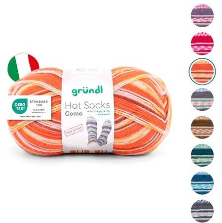 Gründl Wolle Hot Socks Como 4-fach - Sockenwolle für 1 Paar Socken - Sockengarn - Weich und hautfreundlich - 75% Schurwolle, 25% Polyamid - 1 Knäuel 100 g / 420 m -Nadelstärke 2,5-3 - kürbis-camel