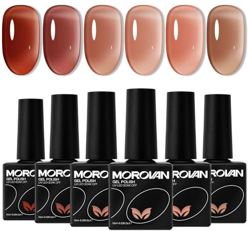 Morovan Jelly Gel Nail Polish: 6 Transparent Red Pink Nude Gel Polish Kit for Salon Gel Polish Set