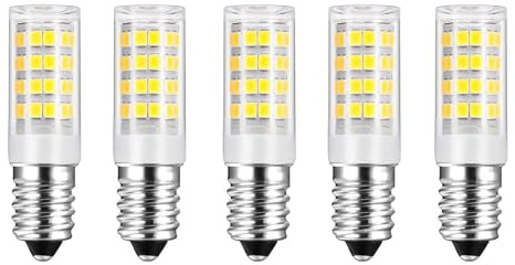 HUAMu E14 LED Lampe Kaltweiß 6000K, 4W/00LM Glühbirne Ersatz 40W Halogenlampen, 360° Abstrahlwinkel für Kronleuchter, Wandlampe, Kühlschrank und Dunstabzugshaube, 5er Pack