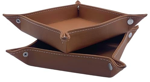 Diko.style®- Set de 2 Plateaux Vide Poche Entree en Cuir PU | Plateau a Bijoux et Vide Poche Design | Organisateur d'Entrée et Rangement Clef (Camel, 24 cm)