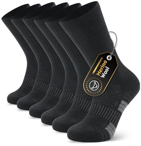 RUIXUE Mens Walking Socks, Merino Wool Hiking Socks for Men Women, Breathable Moisture Wicking Athletic Socks for Running Trainer Work Skiing and Outdoor Sports - 3 Pairs