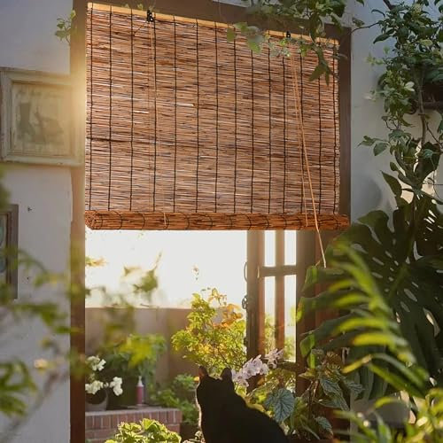 Roller Kitchen Blinds for Windows,Bathroom,Extra Long Reed Curtain, French Door Blinds, Outdoor Roll up Curtains Waterproof, Roller Shutter,Privacy Screen Sun Shade,for Garden Patio Drape, Easy Fit (