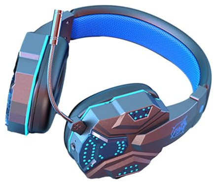 Fiauli Wireless Headphones,HIFI Stereo Gaming Headphones with Microphone,LED Light,Bluetooth 5.1 Adjustable Wireless Gaming Headset,Bass Surround Bluetooth Headphones Over Ear for PC Phone (Blue)