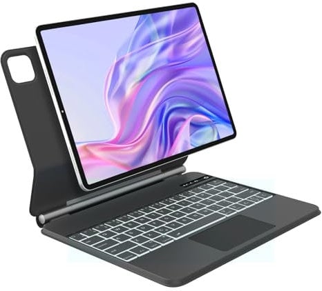 Magic Keyboard Tastatur Hülle für iPad Air 11 (M3/M2) 2025/2024 - iPad Air 6./5./4. Gen und Pro 11 Zoll 4./3./2./1 Beleuchtete Tastatur Magnetische Freischwebende Design QWERTZ Layout Mausgrau